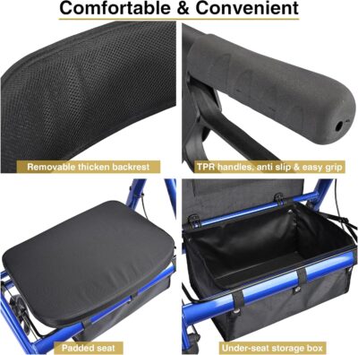 Adults Rollator Walker with Seat  - Supports up to 450 lbs - Image 3